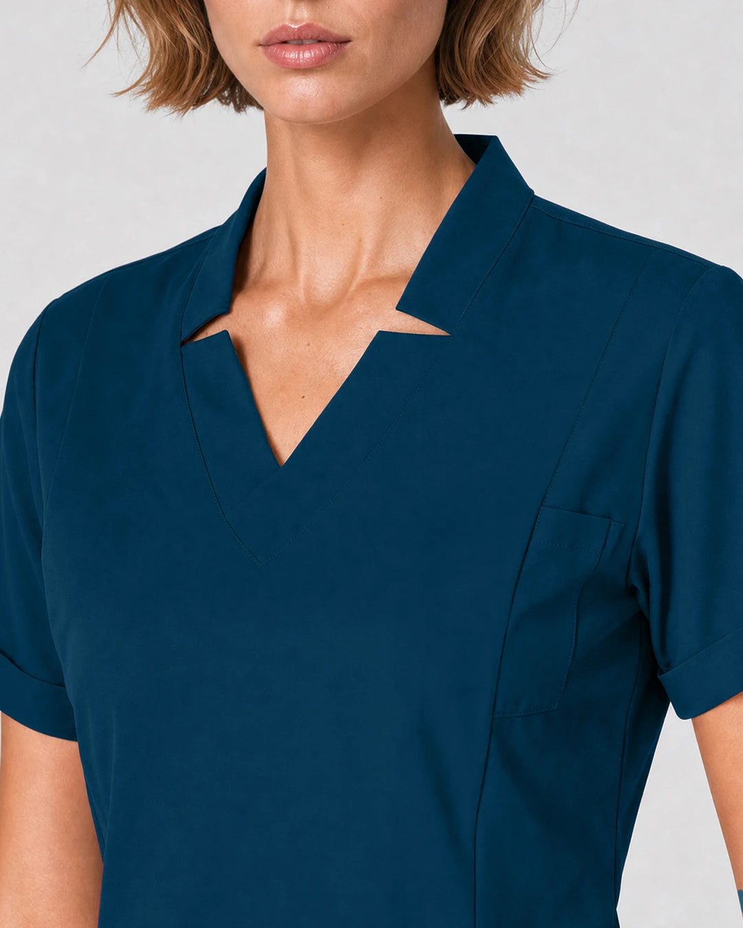 Caribbean Blue Eipnare Women's Split V-Neck Tapered Scrub Set - Stretch Medical Scrubs for Women