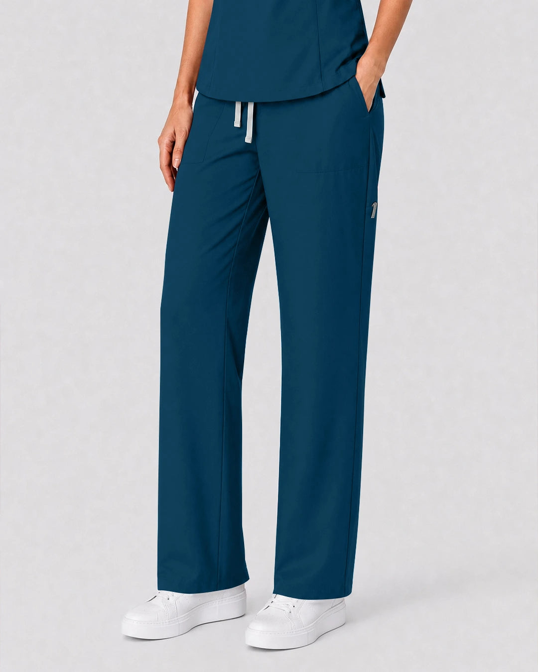 Caribbean Blue Eipnare Women's Split V-Neck Tapered Scrub Set - Stretch Medical Scrubs for Women