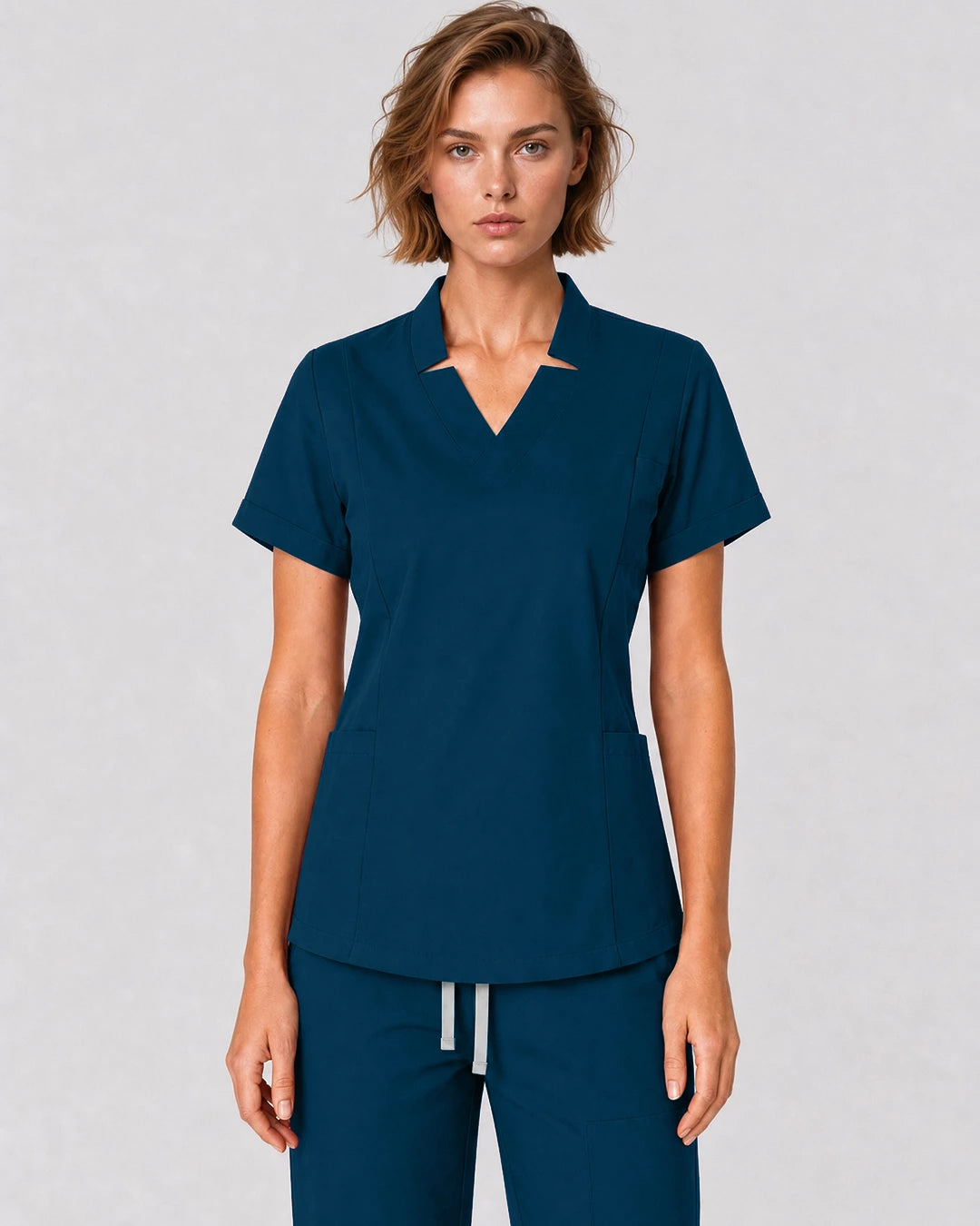 Caribbean Blue Eipnare Women's Split V-Neck Tapered Scrub Set - Stretch Medical Scrubs for Women