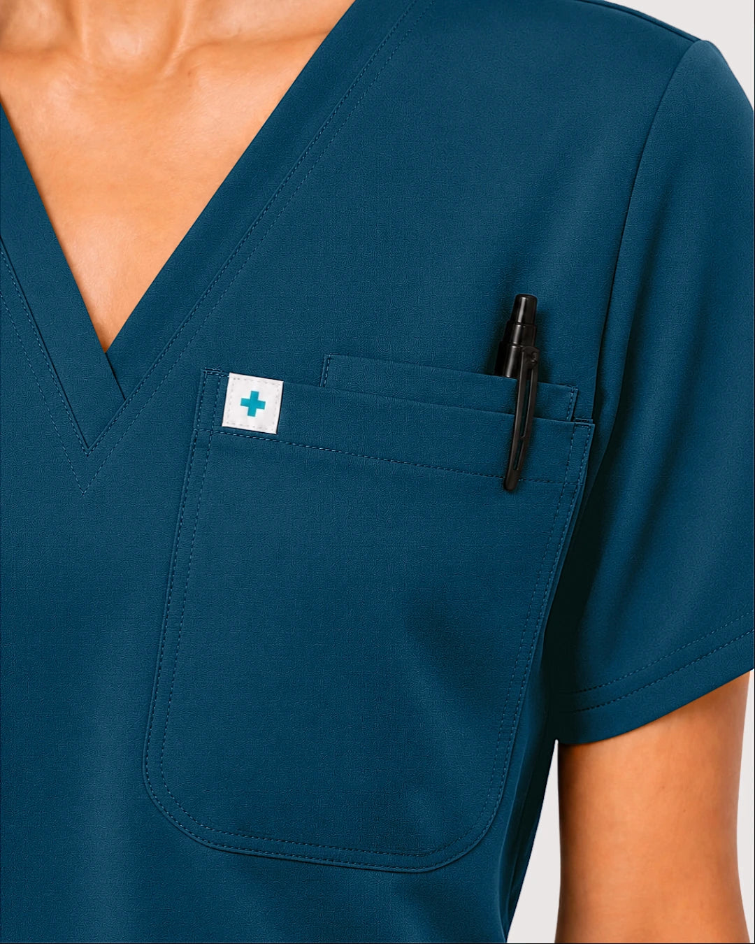 Caribbean Blue Eipnare Women's Knit V-Neck Jogger Scrub Set - Stretch Medical Scrubs for Women