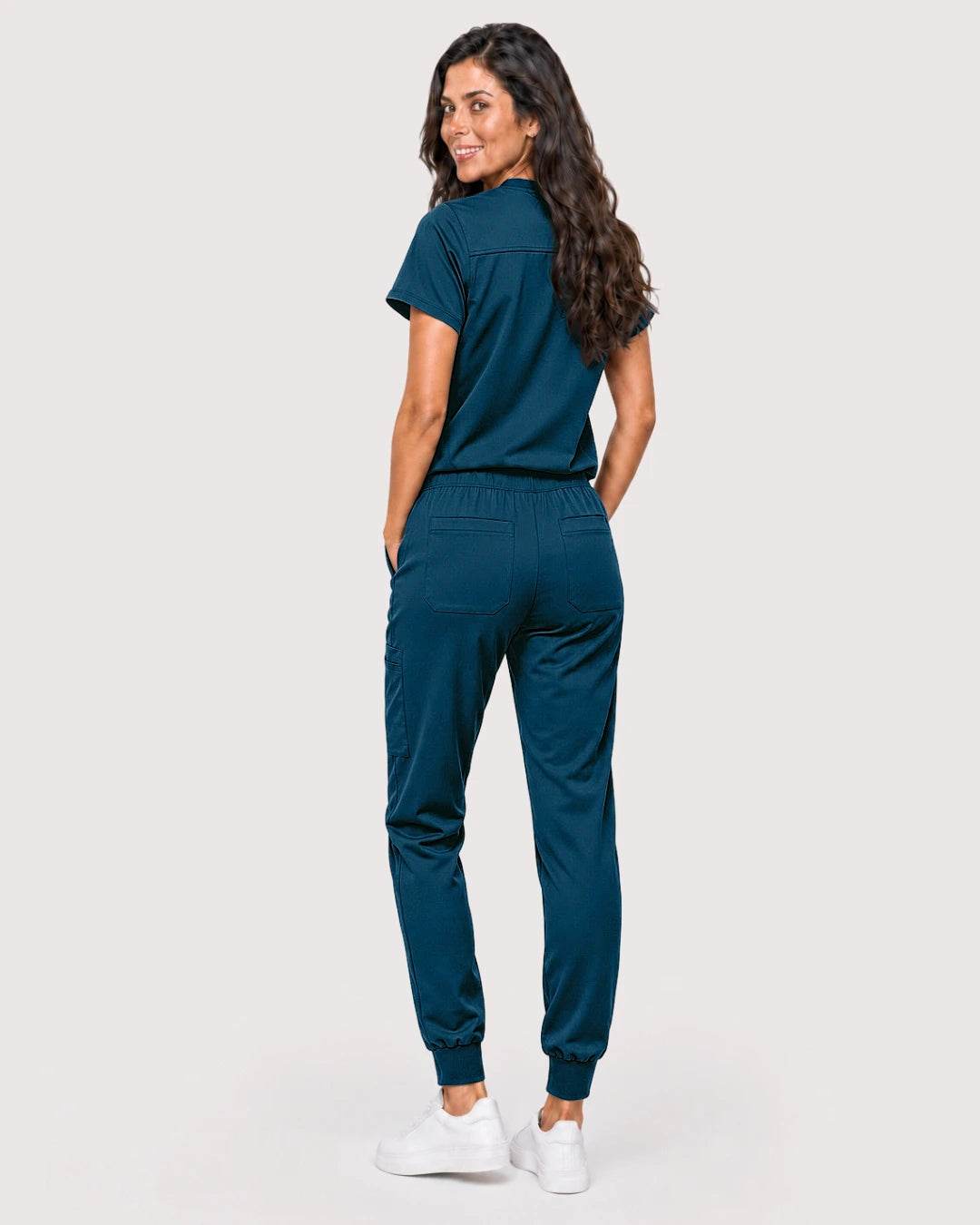 Caribbean Blue Eipnare Women's Knit V-Neck Jogger Scrub Set - Stretch Medical Scrubs for Women