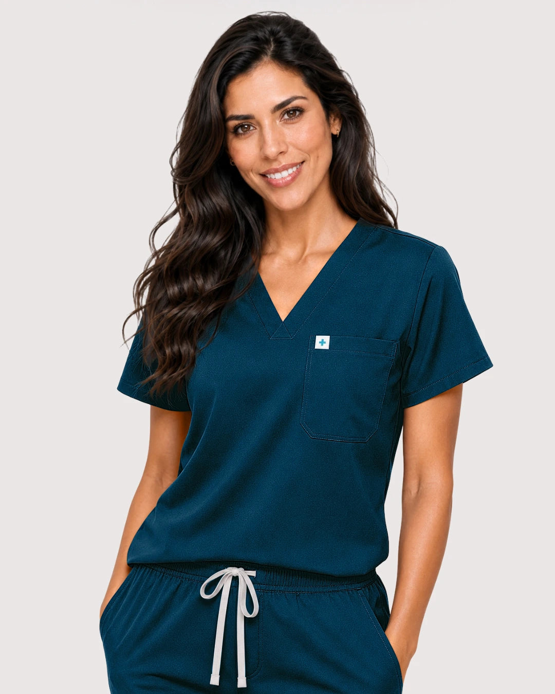Caribbean Blue Eipnare Women's Knit V-Neck Jogger Scrub Set - Stretch Medical Scrubs for Women