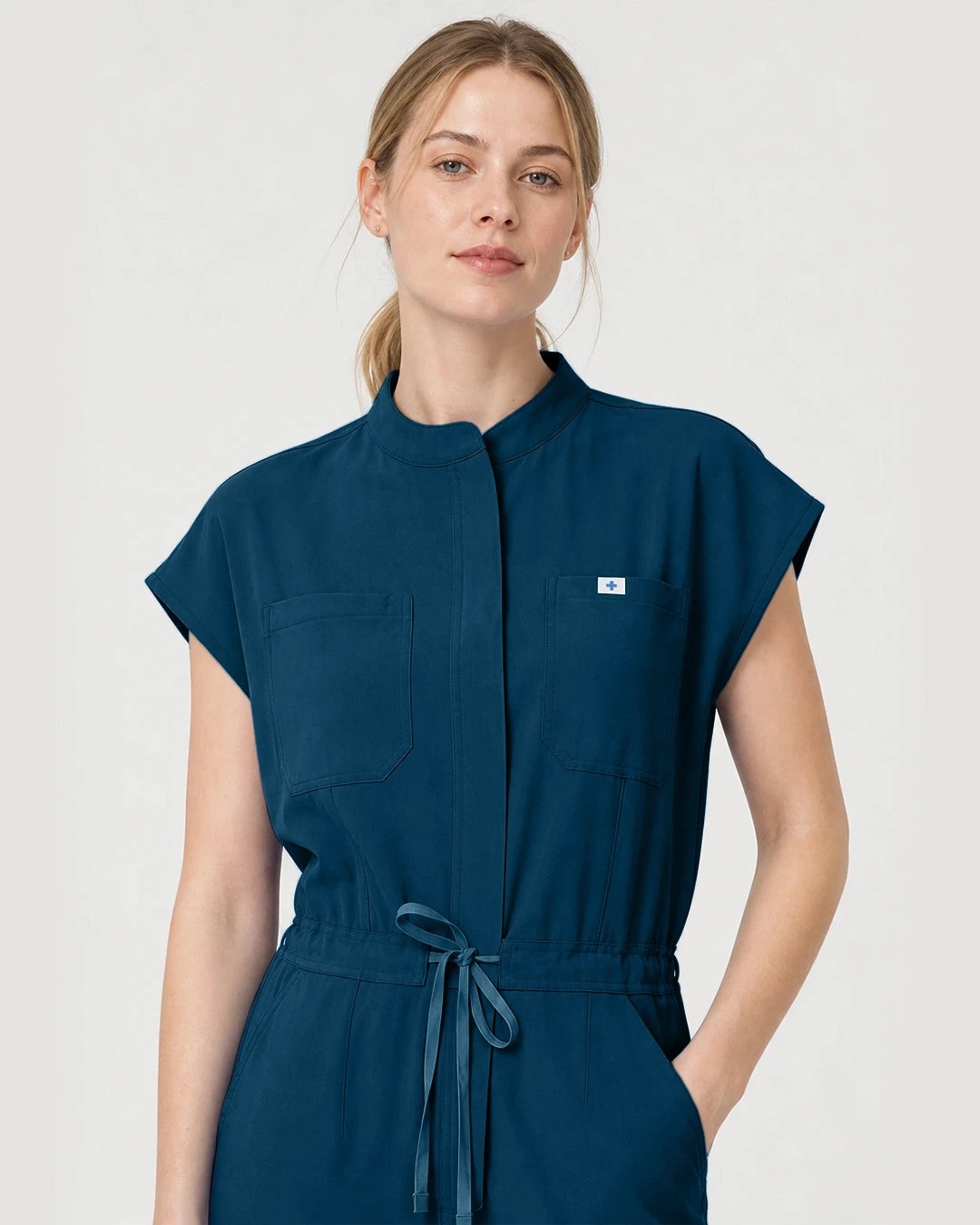 Caribbean Blue Eipnare Women's Zip-Front Sleeveless Scrub Jumpsuit - Stretch Medical Scrubs for Women