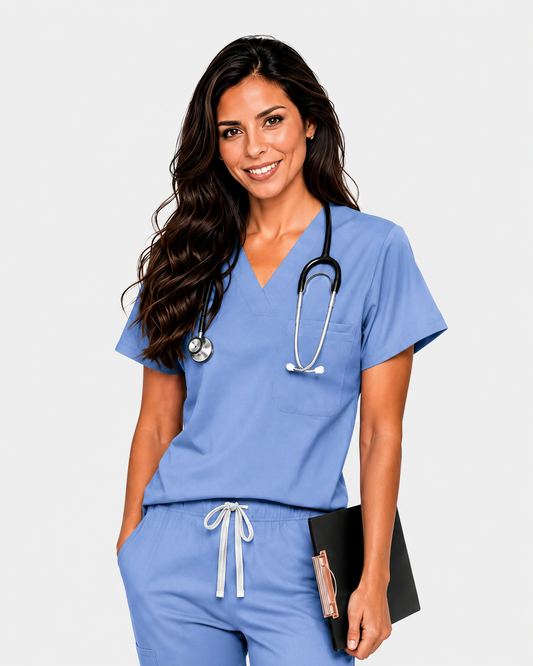 Ceil Blue Eipnare Women's Classic V-Neck Scrub Top - Stretch Medical Scrubs for Women