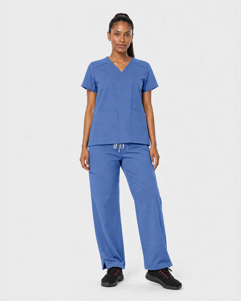 Eipnare Women's Woven V-Neck Straight-Leg Scrub Set - Ceil Blue