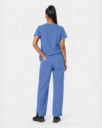 Ceil Blue Eipnare Women's 15-Pocket V-Neck Jogger Scrub Set - Stretch Medical Scrubs for Women