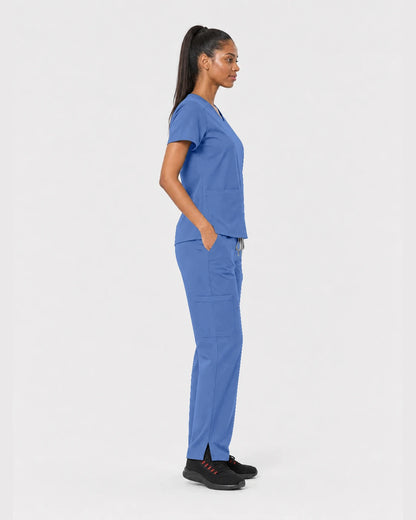 Ceil Blue Eipnare Women's 15-Pocket V-Neck Jogger Scrub Set - Stretch Medical Scrubs for Women