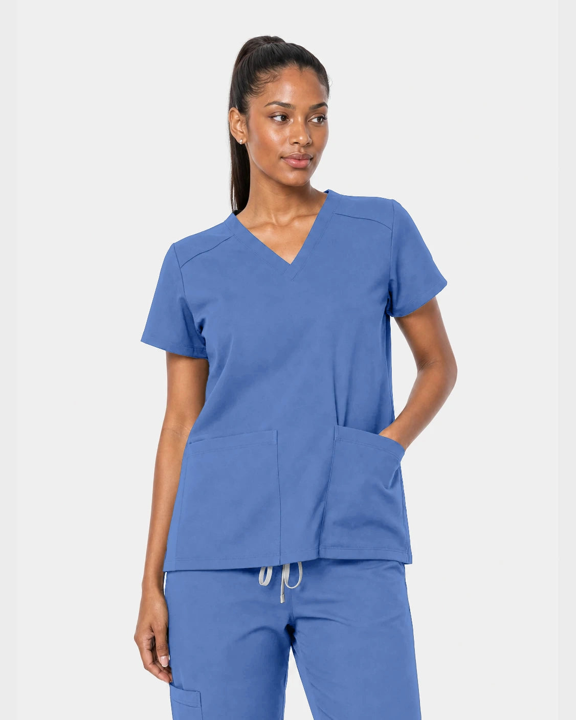Ceil Blue Eipnare Women's 15-Pocket V-Neck Jogger Scrub Set - Stretch Medical Scrubs for Women