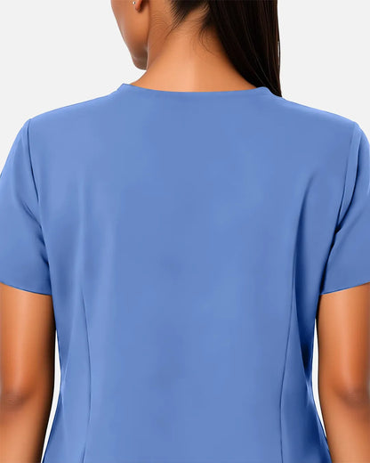 Ceil Blue Eipnare Women's Woven V-Neck Scrub Top - Stretch Medical Scrubs for Women