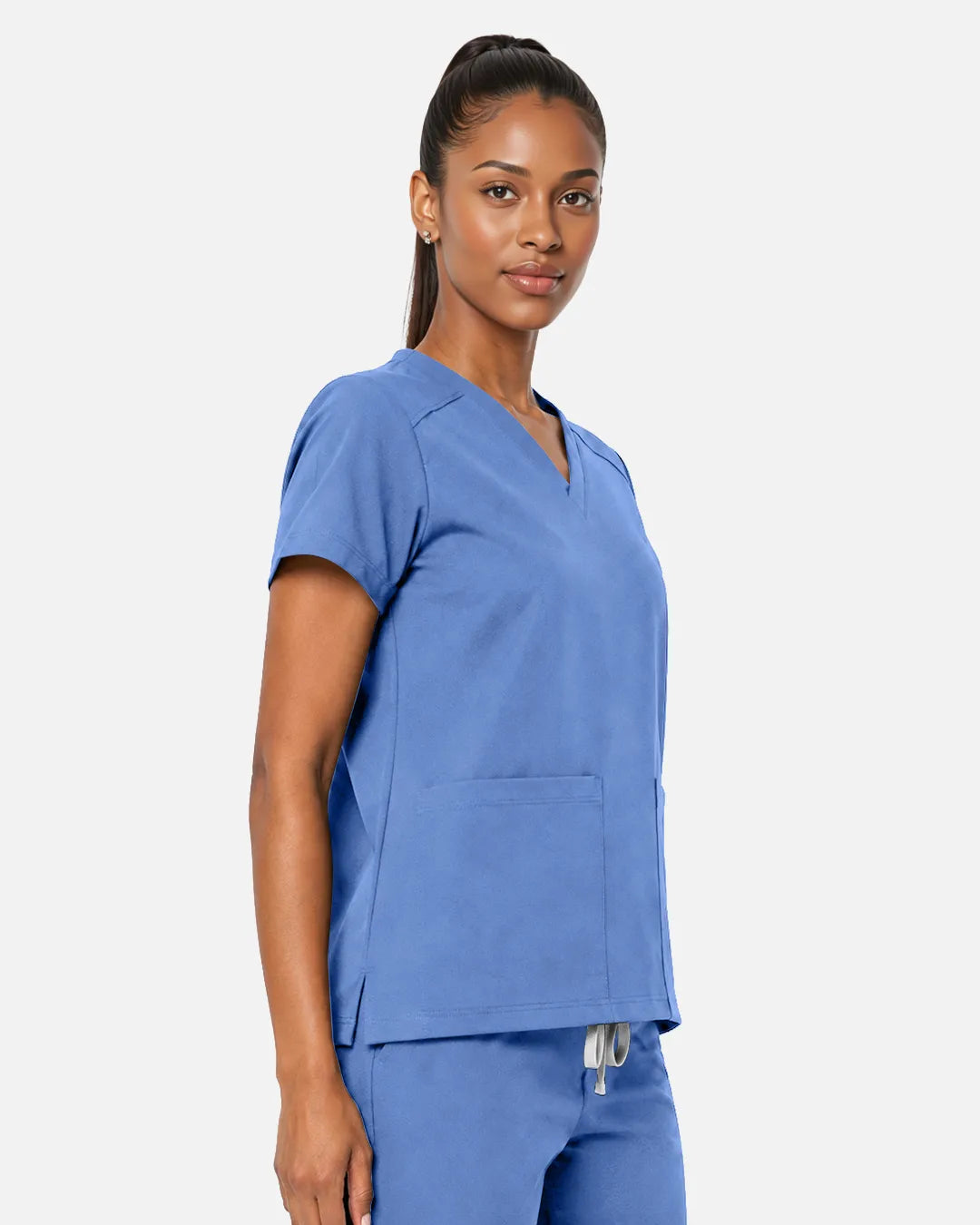 Ceil Blue Eipnare Women's Woven V-Neck Scrub Top - Stretch Medical Scrubs for Women