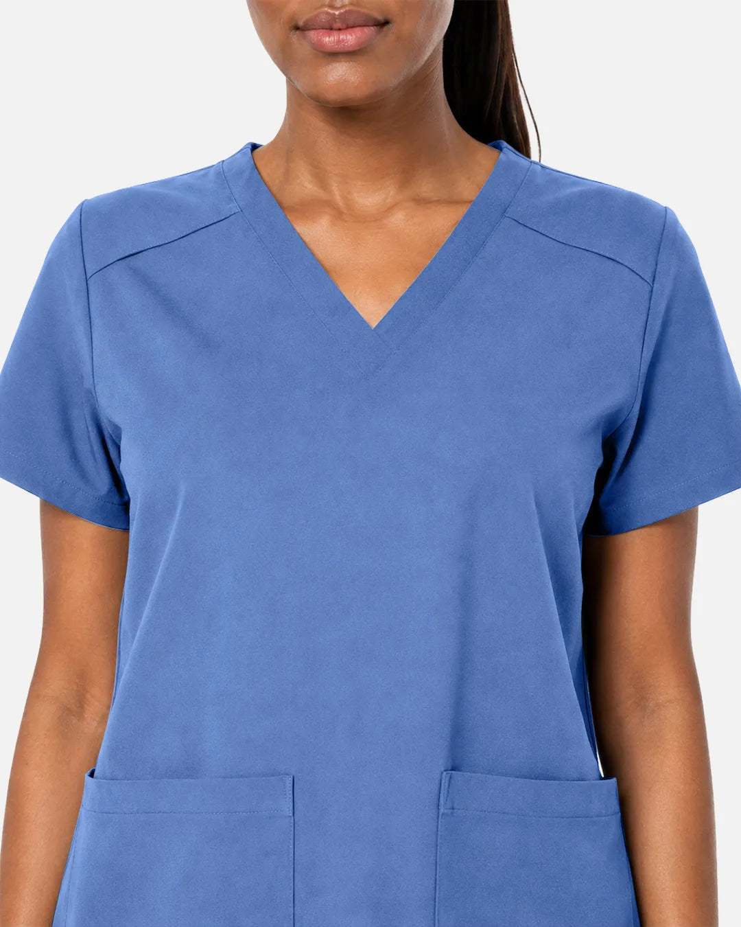 Ceil Blue Eipnare Women's Woven V-Neck Scrub Top - Stretch Medical Scrubs for Women