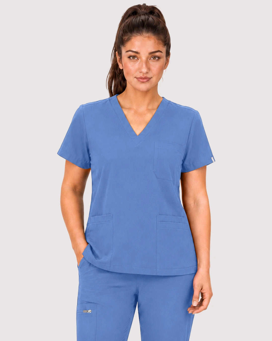 Ceil Blue Eipnare Women's 3-Pocket V-Neck Jogger Scrub Set - Stretch Medical Scrubs for Women