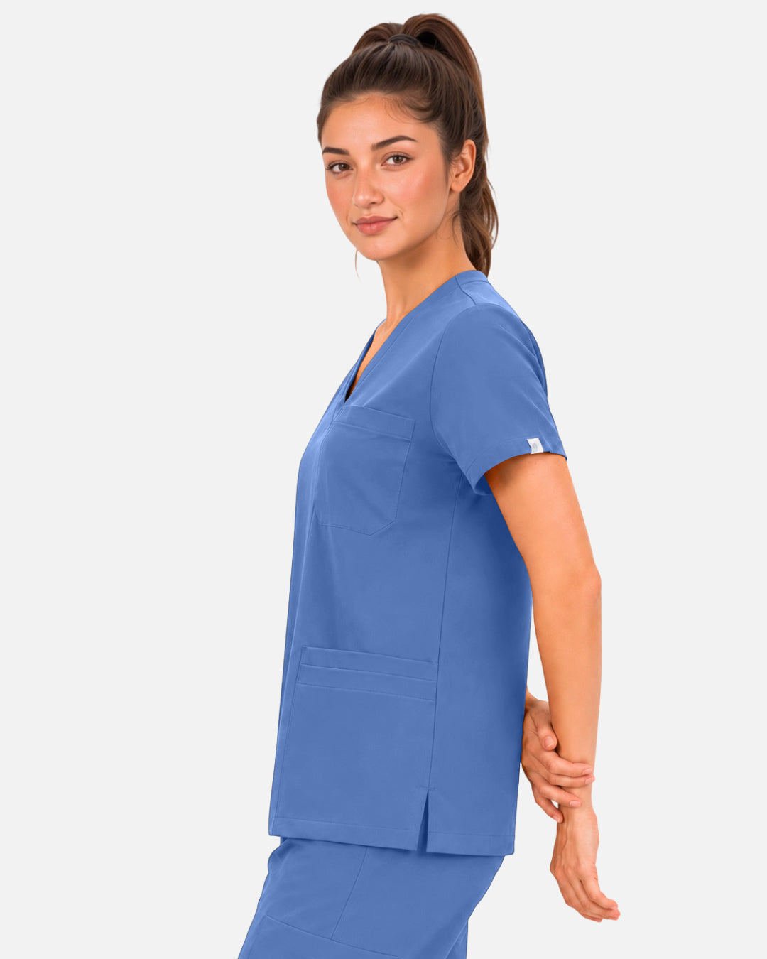 Ceil Blue Eipnare Women's 3-Pocket V-Neck Scrub Top - Stretch Medical Scrubs for Women