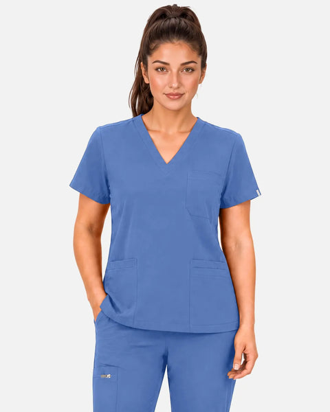 Eipnare Women's 3-Pocket V-Neck Uniform Top - Ceil Blue