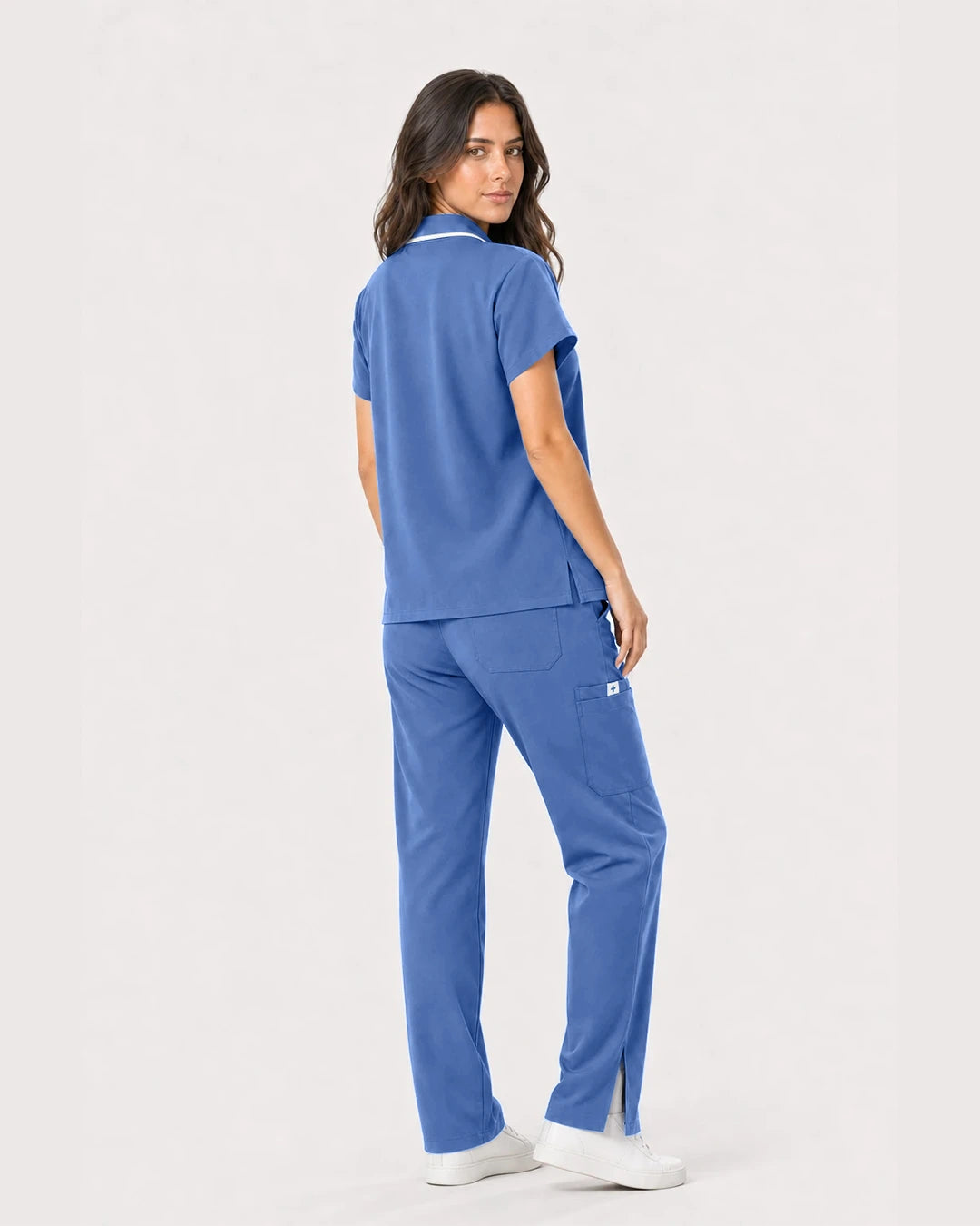 Ceil Blue Eipnare Women's Zip Polo Straight-Leg Scrub Set - Stretch Medical Scrubs for Women