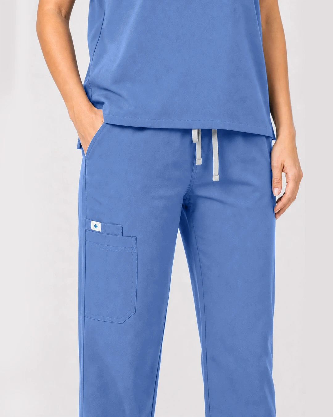 Ceil Blue Eipnare Women's Zip Polo Straight-Leg Scrub Set - Stretch Medical Scrubs for Women