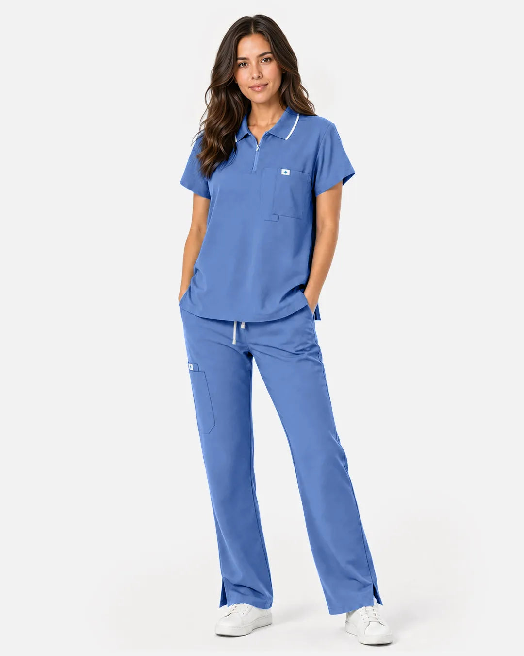 Ceil Blue Eipnare Women's Polo-Collar Medical Scrub Top - Stretch Medical Scrubs for Women