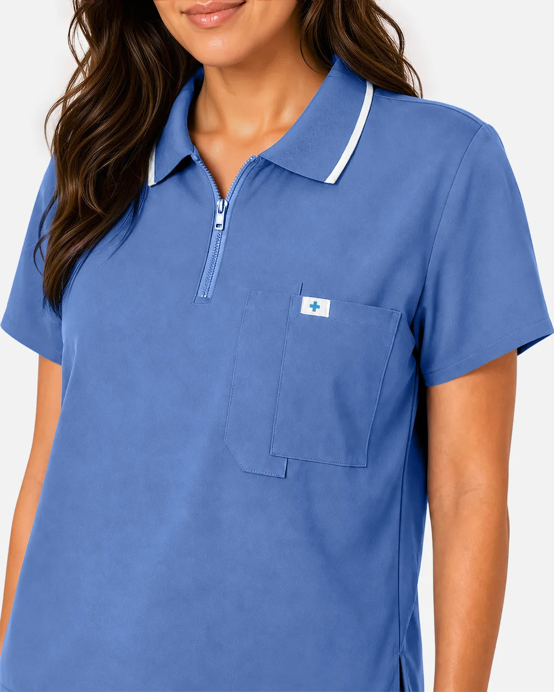 Ceil Blue Eipnare Women's Polo-Collar Medical Scrub Top - Stretch Medical Scrubs for Women