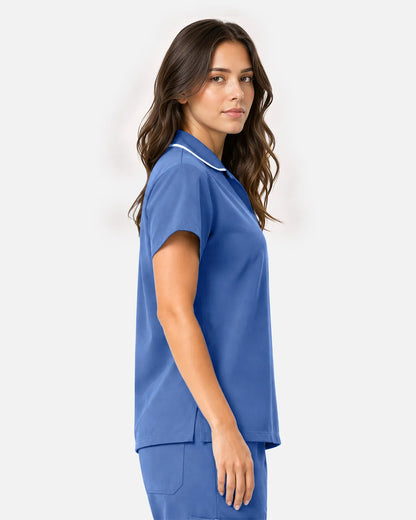 Ceil Blue Eipnare Women's Polo-Collar Medical Scrub Top - Stretch Medical Scrubs for Women