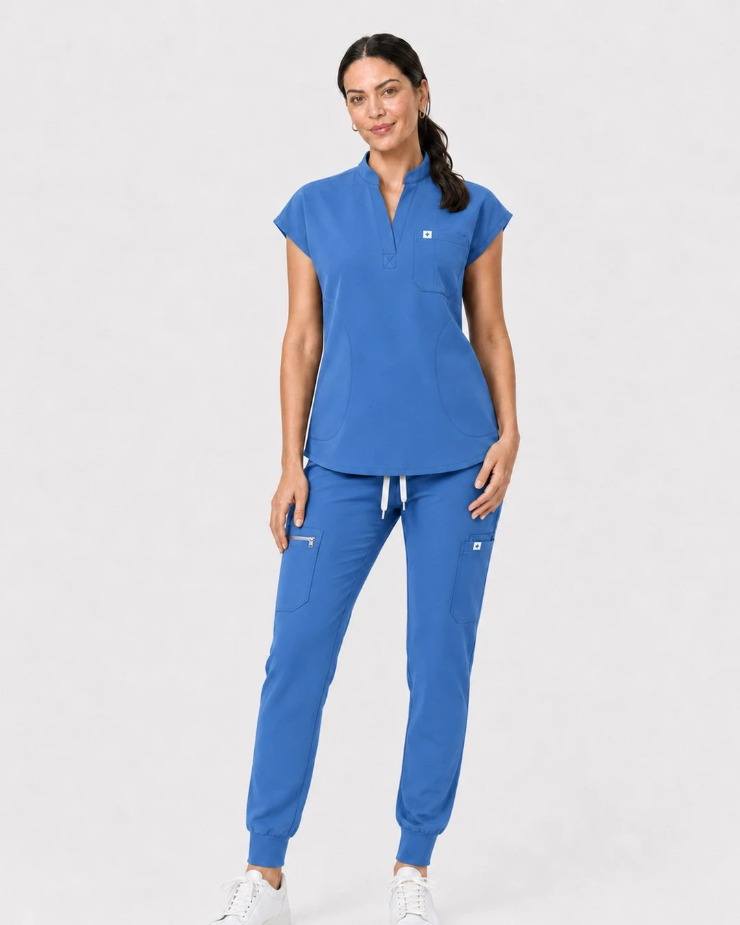 Ceil Blue Eipnare Women's 8-Pocket V-Neck Jogger Scrub Set - Stretch Medical Scrubs for Women