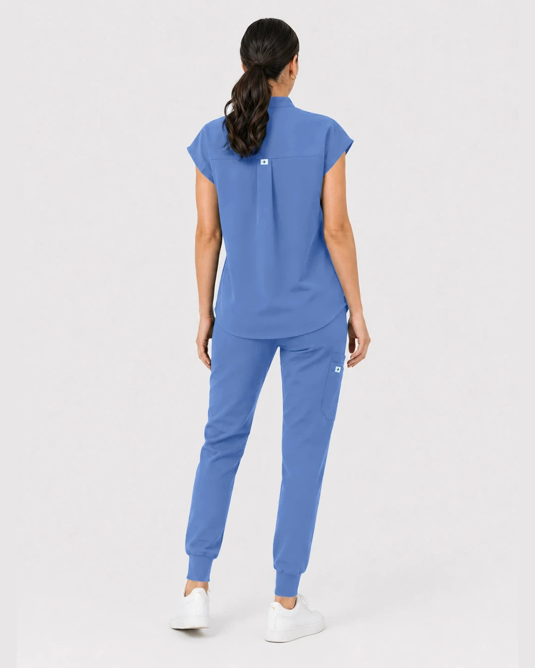 Ceil Blue Eipnare Women's Henley Sleeveless Jogger Scrub Set - Stretch Medical Scrubs for Women