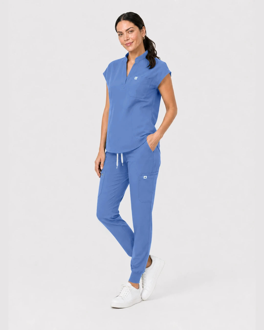 Ceil Blue Eipnare Women's Henley Sleeveless Jogger Scrub Set - Stretch Medical Scrubs for Women