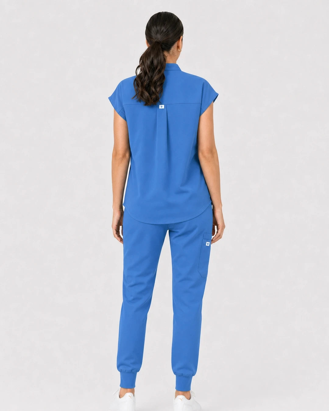 Ceil Blue Eipnare Women's 8-Pocket V-Neck Jogger Scrub Set - Stretch Medical Scrubs for Women
