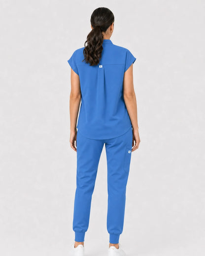 Ceil Blue Eipnare Women's 8-Pocket V-Neck Jogger Scrub Set - Stretch Medical Scrubs for Women