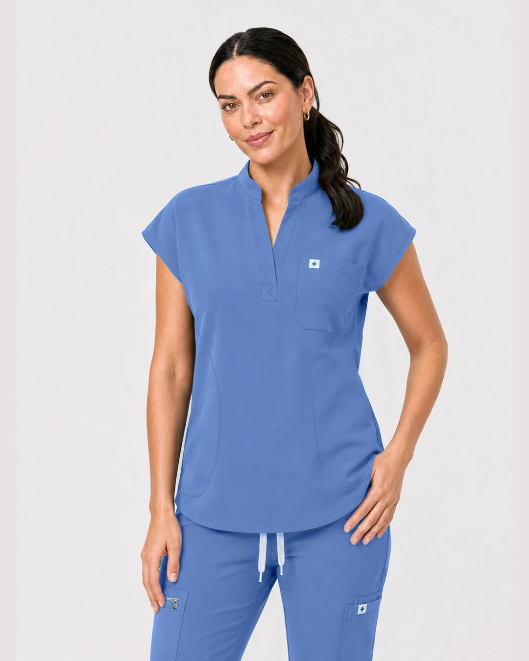 Ceil Blue Eipnare Women's Henley Sleeveless Jogger Scrub Set - Stretch Medical Scrubs for Women