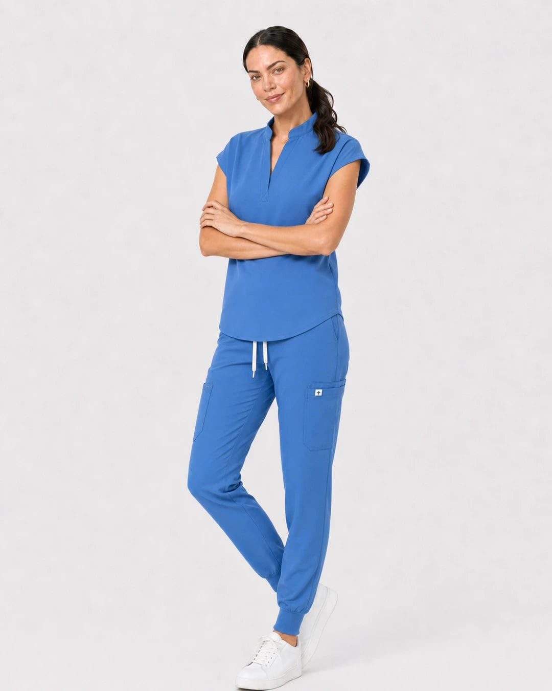 Ceil Blue Eipnare Women's 8-Pocket V-Neck Jogger Scrub Set - Stretch Medical Scrubs for Women