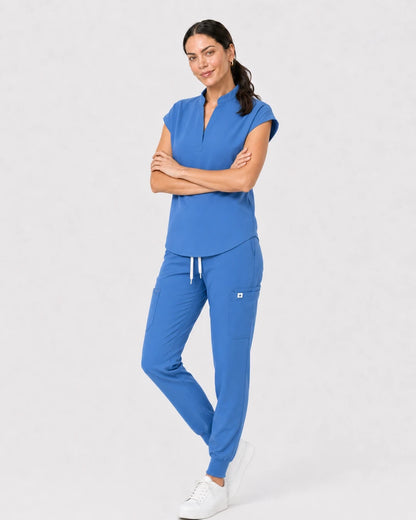 Ceil Blue Eipnare Women's 8-Pocket V-Neck Jogger Scrub Set - Stretch Medical Scrubs for Women