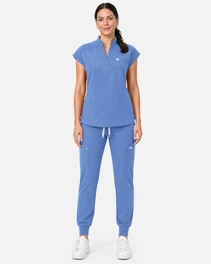 Ceil Blue Eipnare Women's Sleeveless Henley Scrub Top - Stretch Medical Scrubs for Women