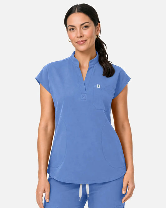 Ceil Blue Eipnare Women's Sleeveless Henley Scrub Top - Stretch Medical Scrubs for Women