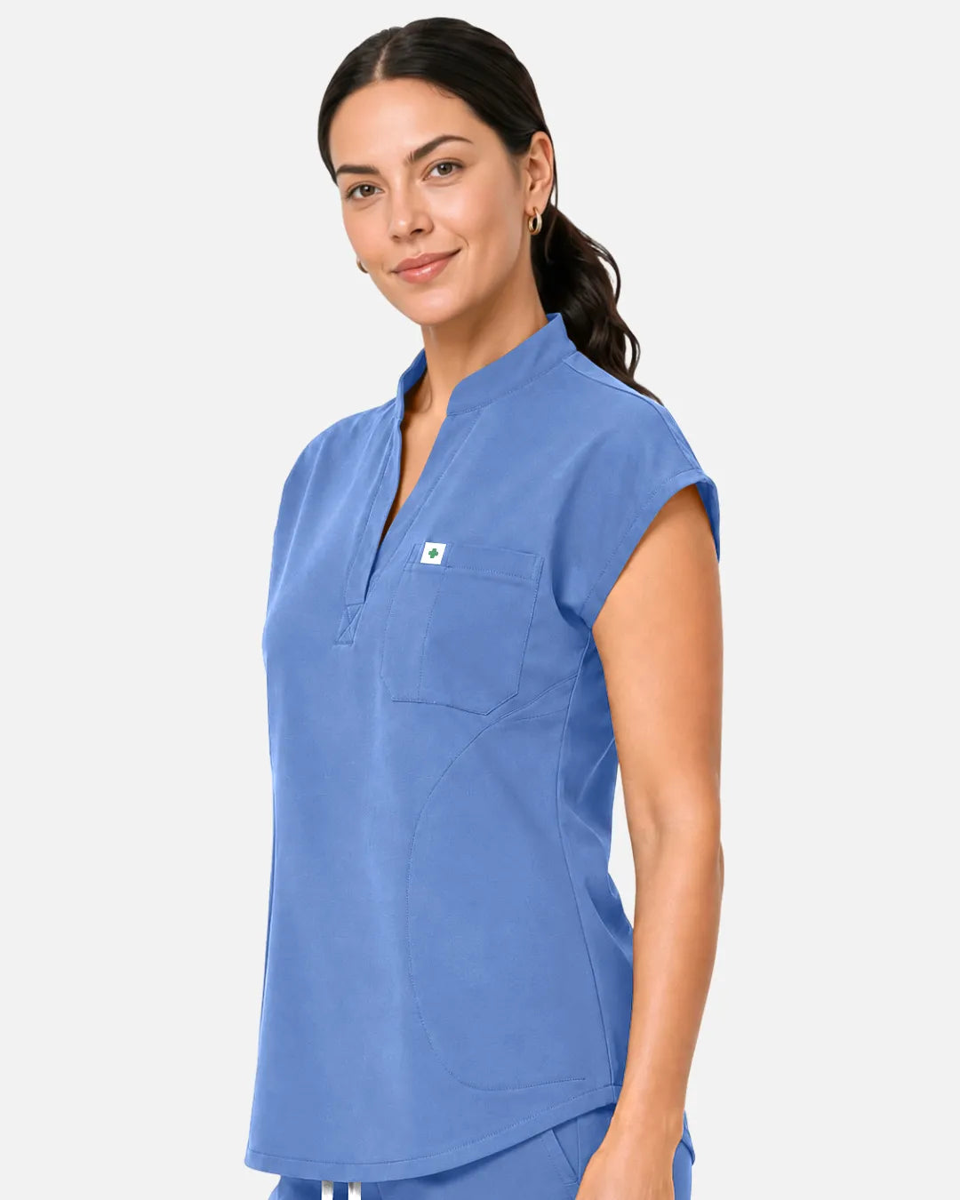 Ceil Blue Eipnare Women's Sleeveless Henley Scrub Top - Stretch Medical Scrubs for Women
