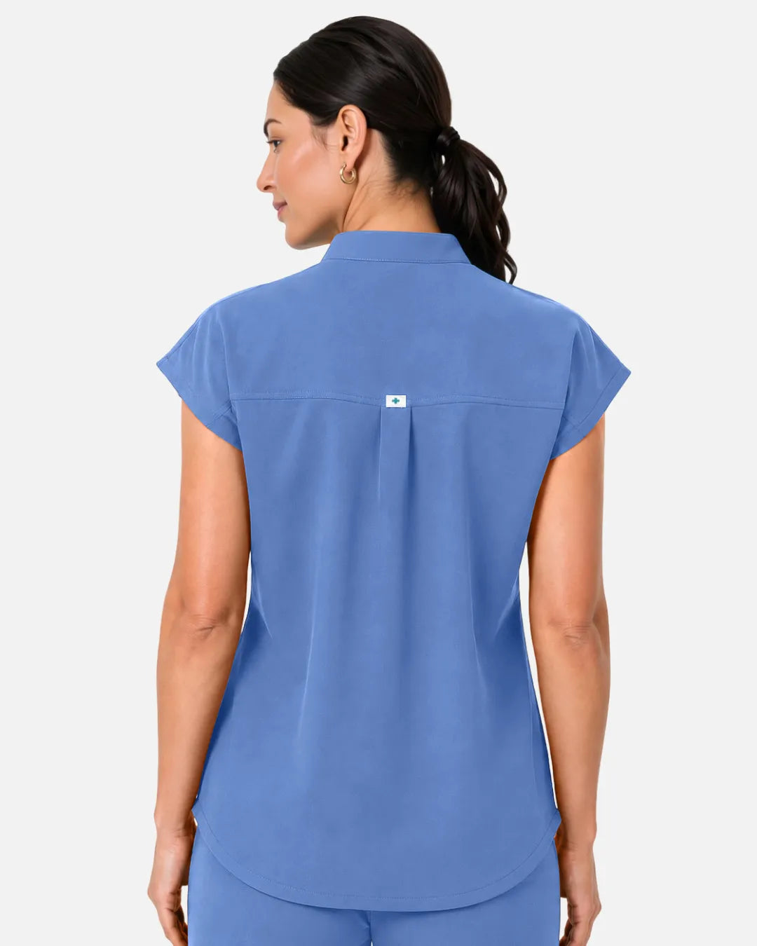 Ceil Blue Eipnare Women's Sleeveless Henley Scrub Top - Stretch Medical Scrubs for Women