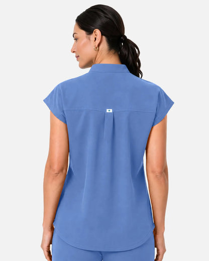 Ceil Blue Eipnare Women's Sleeveless Henley Scrub Top - Stretch Medical Scrubs for Women