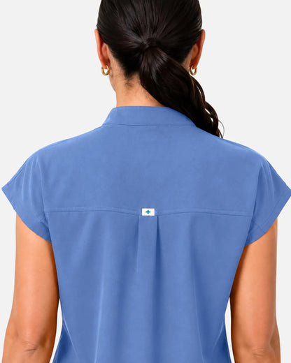 Ceil Blue Eipnare Women's Sleeveless Henley Scrub Top - Stretch Medical Scrubs for Women