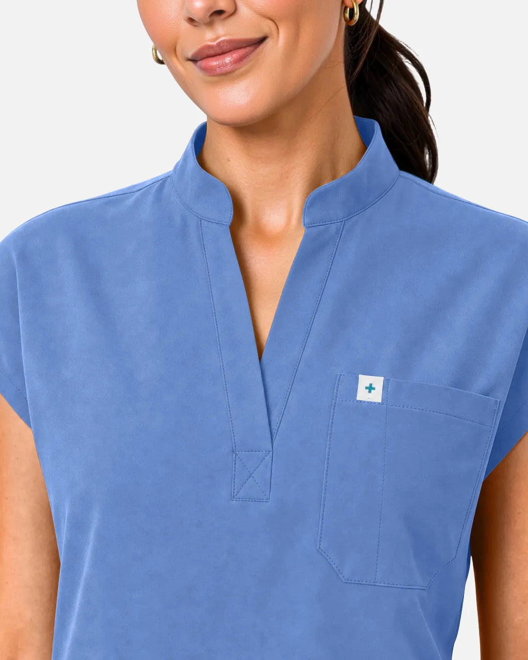 Ceil Blue Eipnare Women's Sleeveless Henley Scrub Top - Stretch Medical Scrubs for Women