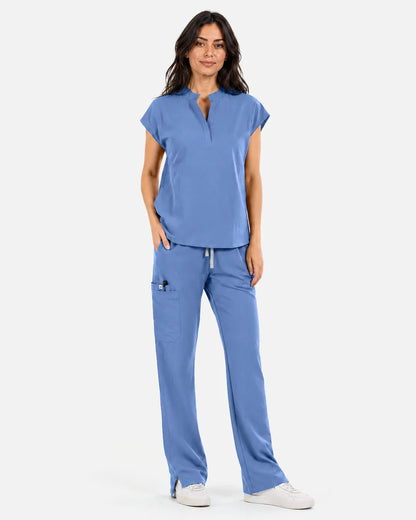 Ceil Blue Eipnare Women's Straight-Leg Cargo Scrub Pants - Stretch Medical Scrubs for Women