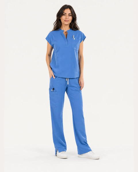 Eipnare Women's Mandarin Sleeveless Straight-Leg Scrub Set - Ceil Blue