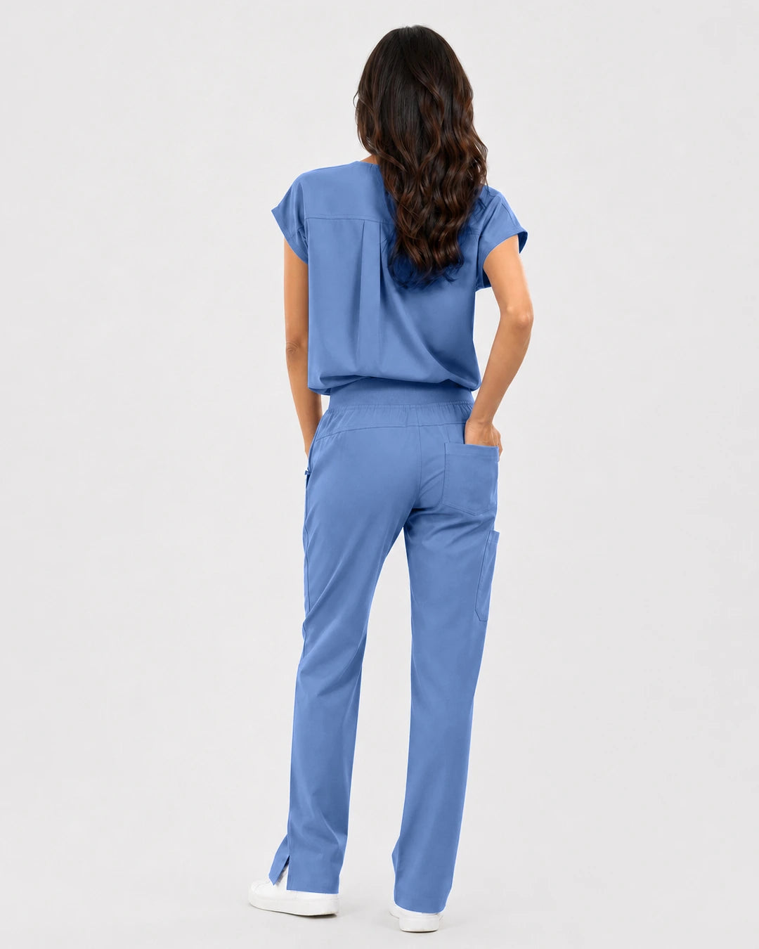 Ceil Blue Eipnare Women's Mandarin Sleeveless Straight-Leg Scrub Set - Stretch Medical Scrubs for Women