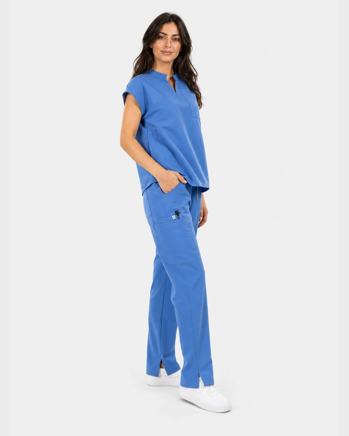 Ceil Blue Eipnare Women's 9-Pocket V-Neck Jogger Scrub Set - Stretch Medical Scrubs for Women