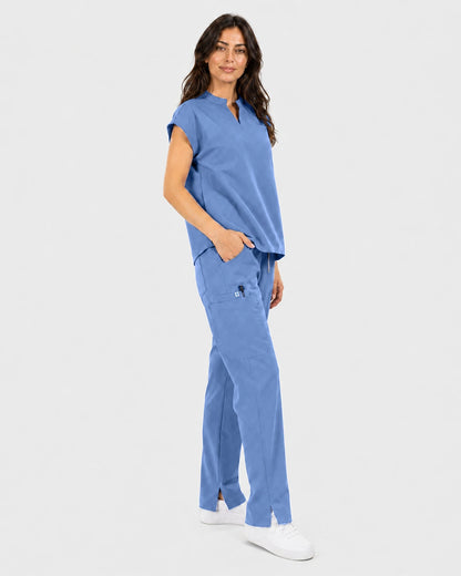 Ceil Blue Eipnare Women's Mandarin Sleeveless Straight-Leg Scrub Set - Stretch Medical Scrubs for Women