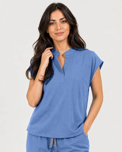 Ceil Blue Eipnare Women's Mandarin Sleeveless Straight-Leg Scrub Set - Stretch Medical Scrubs for Women