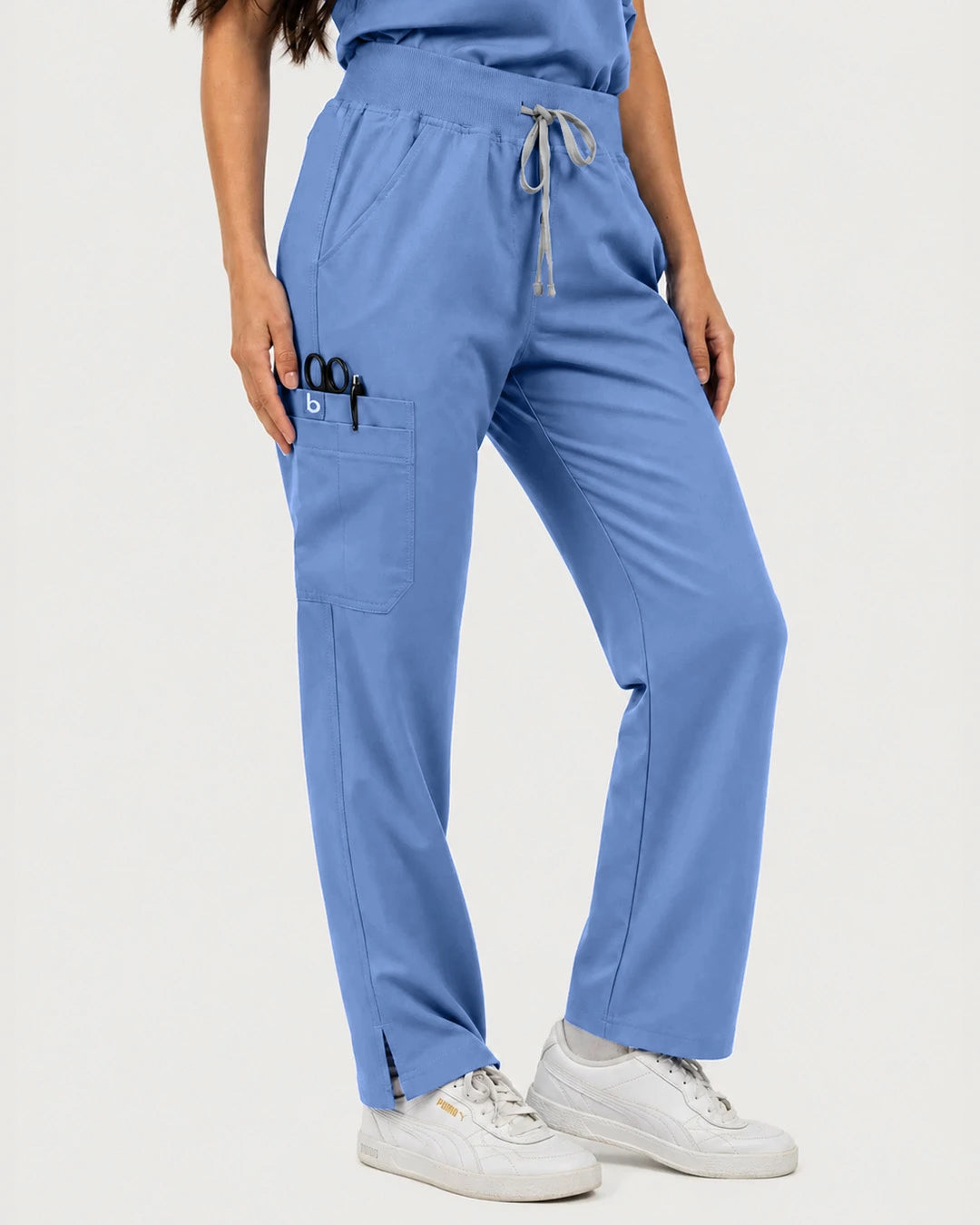 Ceil Blue Eipnare Women's Mandarin Sleeveless Straight-Leg Scrub Set - Stretch Medical Scrubs for Women
