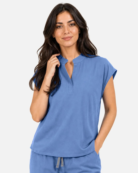 Ceil Blue Eipnare Women's Sleeveless Mandarin Collar Scrub Top - Stretch Medical Scrubs for Women