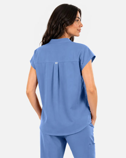 Ceil Blue Eipnare Women's Sleeveless Mandarin Collar Scrub Top - Stretch Medical Scrubs for Women