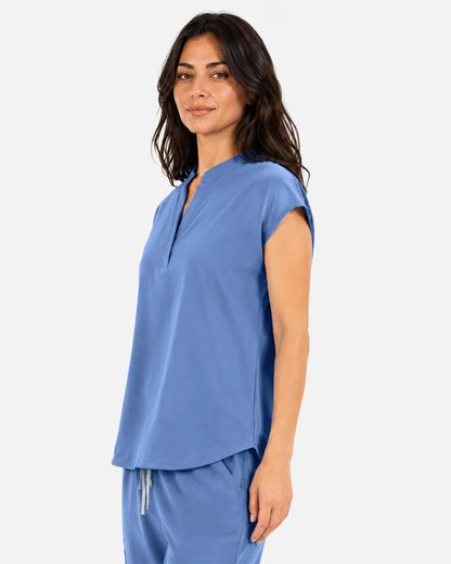 Ceil Blue Eipnare Women's Sleeveless Mandarin Collar Scrub Top - Stretch Medical Scrubs for Women