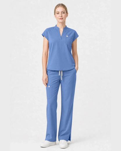 Ceil Blue Eipnare Women's Henley Sleeveless Straight-Leg Scrub Set - Stretch Medical Scrubs for Women