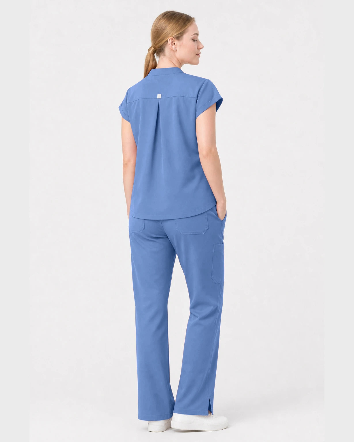 Ceil Blue Eipnare Women's Henley Sleeveless Straight-Leg Scrub Set - Stretch Medical Scrubs for Women